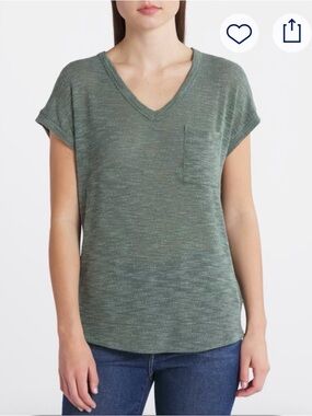 Pink Clover Heathered Green V-Neck Short Sleeve Top Size Large